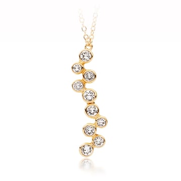 Fidelity Pendant with Blue Clear Swarovski Crystals Bubbles Drop Bridal Gold Plated