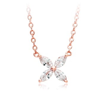 Victoria Flower Marquise CZ Pendant Necklace Bridal Rose Gold Plated