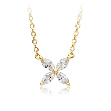 Victoria Flower Marquise CZ Pendant Necklace Bridal Gold Plated