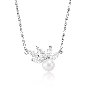 Louison Pearl Necklace with Clear CZ Rhodium Plated
