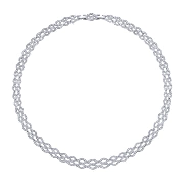 Lace Wide Necklace w Clear Swarovski Crystals Rhodium Plated Bridal