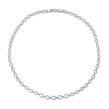 Lace Thin Necklace w Clear Swarovski Crystals Rhodium Plated Bridal
