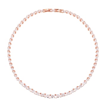 Jazz Tennis Necklace with Baguette Cut Clear Cubic Zirconia Bridal Rose Gold Plated