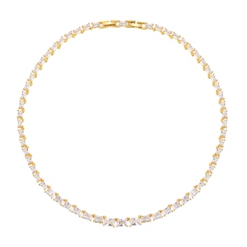 Jazz Tennis Necklace with Baguette Cut Clear Cubic Zirconia Bridal Gold Plated