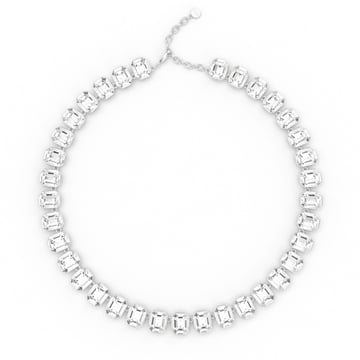 Octagon Statement Necklace Clear Crystals Rhodium Plated