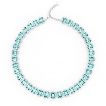 Octagon Statement Necklace Light Turquoise Crystals Rhodium Plated