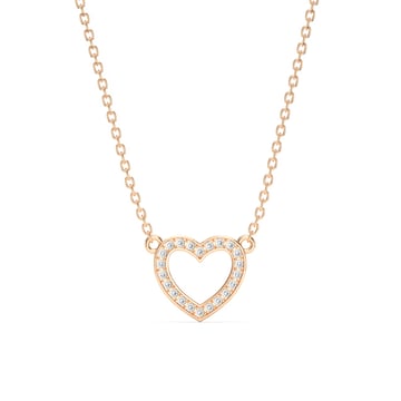 Open Heart Necklace Clear Crystals Rose Gold Plated