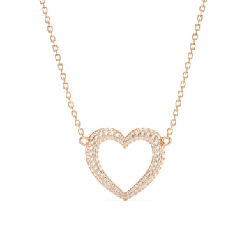 Open Heart Statement Pave Necklace Clear Crystals Rose Gold Plated