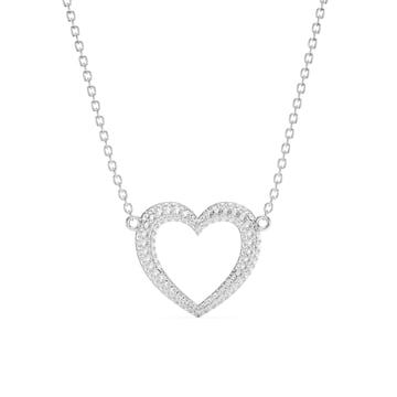 Open Heart Statement Pave Necklace Clear Crystals Rhodium Plated