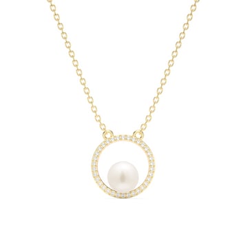 Halo Freshwater Pearl Necklace White Freshwater Pearl Gold Plated