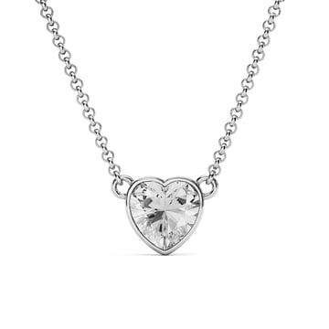 Heart Pendant Necklace with Clear Crystals Rhodium Plated