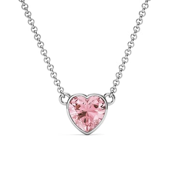 Heart Pendant Necklace with Light Rose Crystals Rhodium Plated