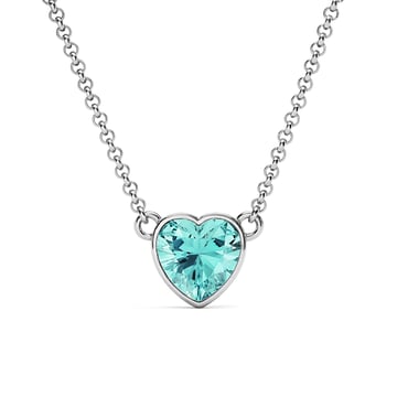 Heart Pendant Necklace with Light Turquoise Crystals Rhodium Plated