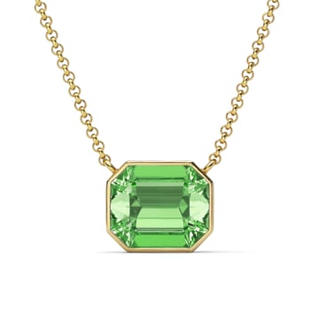 Octagon Pendant Necklace with Peridot Crystals Gold Plated