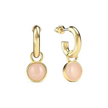 Round Cabochon Drop Earrings Rose Quartz Gold Plated