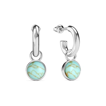 Round Cabochon Drop Earrings Turquoise Rhodium Plated