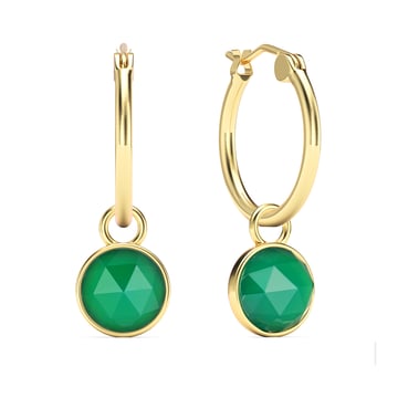 Round Rose Cut Green Onyx 18mm Hoop Drop Earrings Gold Plated