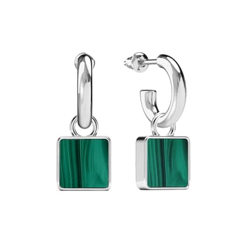 Square Drop Earrings Malachite Rhodium Plated