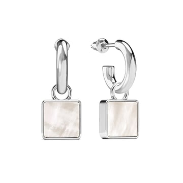 Square Drop Earrings Mother of Pearl Rhodium Plated