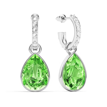 Statement Teardrop Peridot Crystals Drop Earrings Rhodium Plated