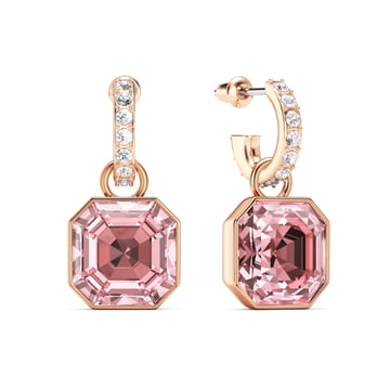 Asscher Mix Charms and Eternity 11mm Carrier Earrings Set Light Rose Rose Gold Plated