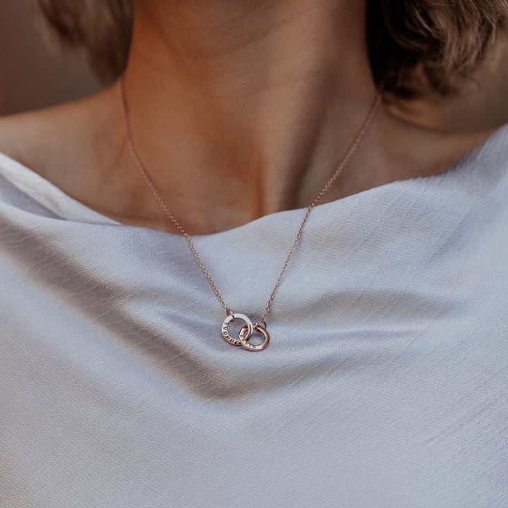 Personalised Interlocking Mini Double Circles Necklace in Sterling Silver