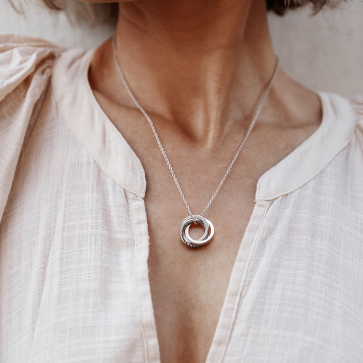 Personalised Interlocking Triple Family Circles Necklace in Sterling Silver