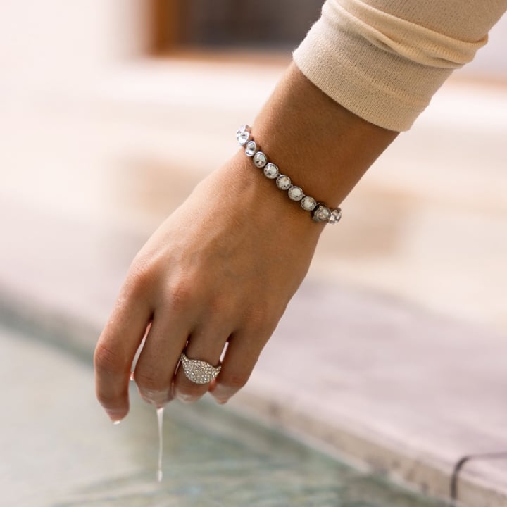 Pave Dome Cocktail Ring Clear Crystals Rhodium Plated