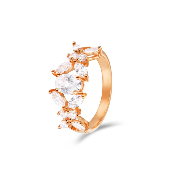 Victoria Statement Ring with Clear Cubic Zirconia Rose Gold Plated