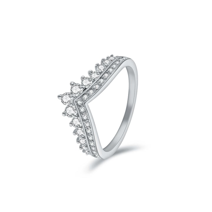 Princess Wishbone Ring with Clear Swarovski Crystals Rhodium Plated