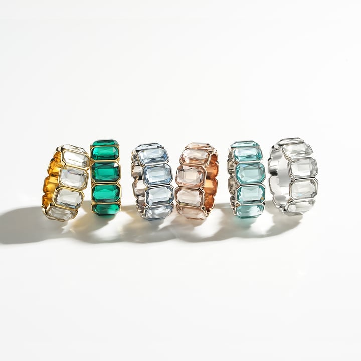Octagon Band Ring Clear Crystals Rose Gold Plated