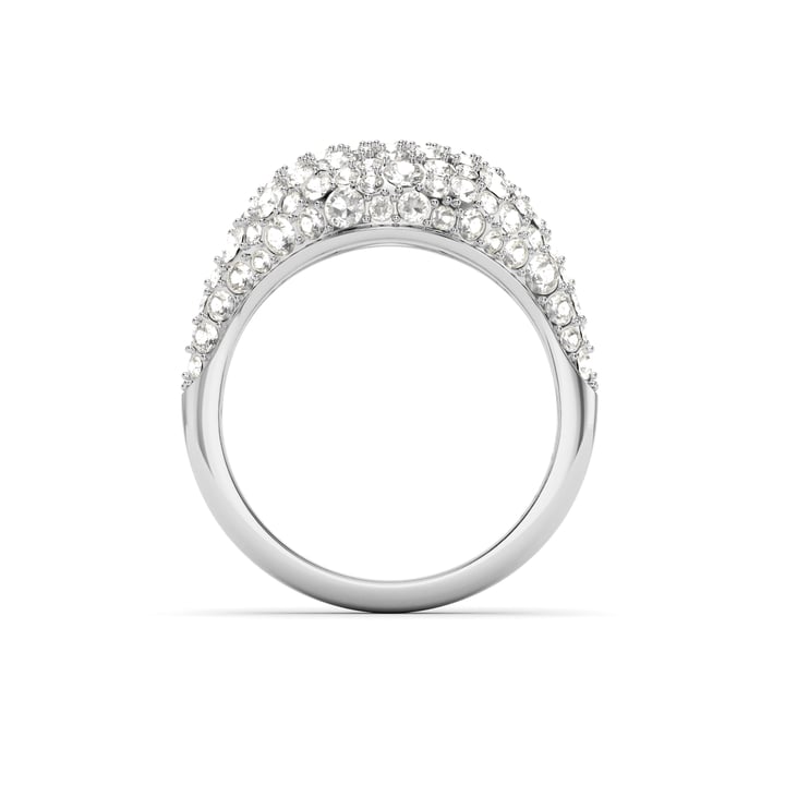 Pave Dome Cocktail Ring Clear Crystals Rhodium Plated