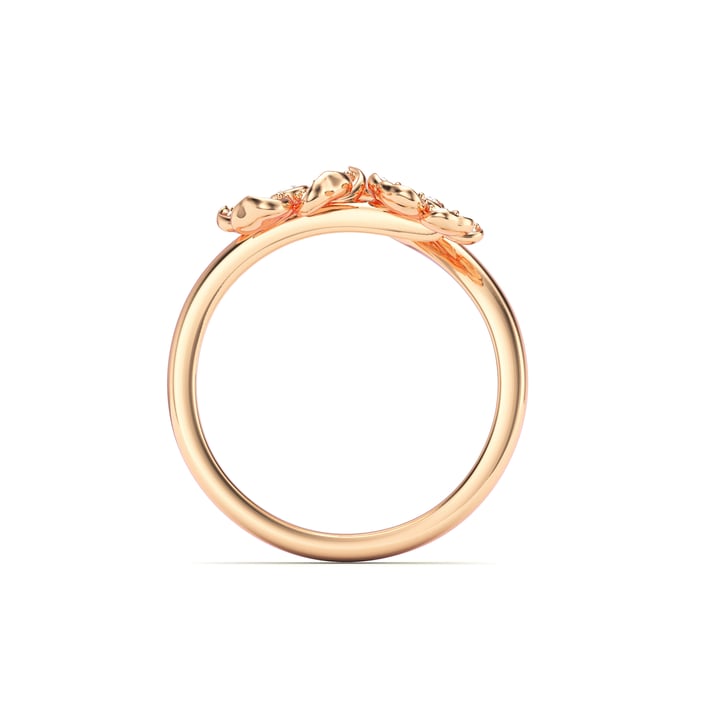 Cherry Blossom Flower Open Cocktail Ring Clear Crystals Pave Rose Gold Plated