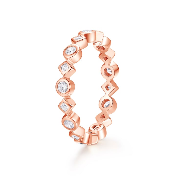 Alluring Brilliant Princess Cut Stackable Ring Sterling Silver Rose Gold Plated