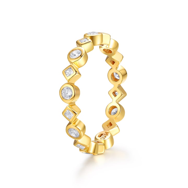 Alluring Brilliant Princess Cut Stackable Ring Sterling Silver Gold Plated