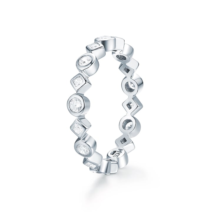 Alluring Brilliant Princess Cut Stackable Ring Sterling Silver White Gold Plated Stack