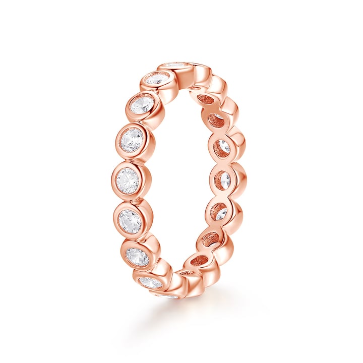 Alluring Large Brilliant Cut Stackable Ring Sterling Silver Rose Gold Plated