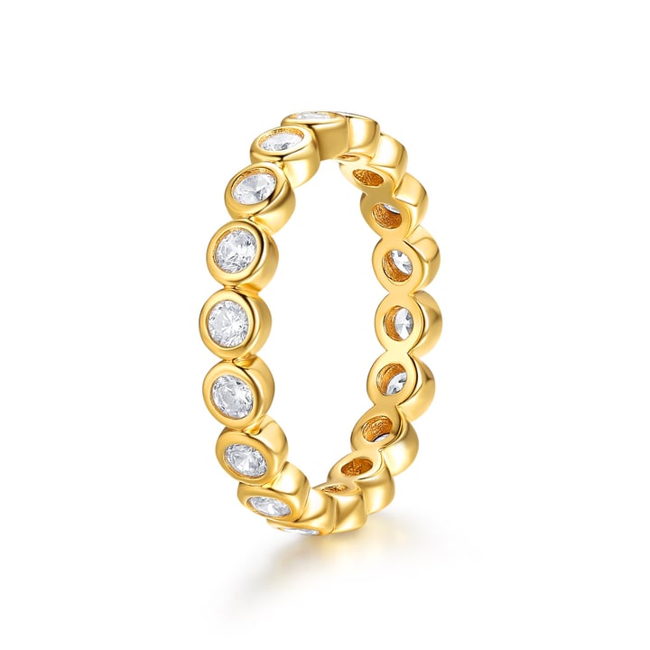 Alluring Large Brilliant Cut Stackable Ring Sterling Silver Gold Plated