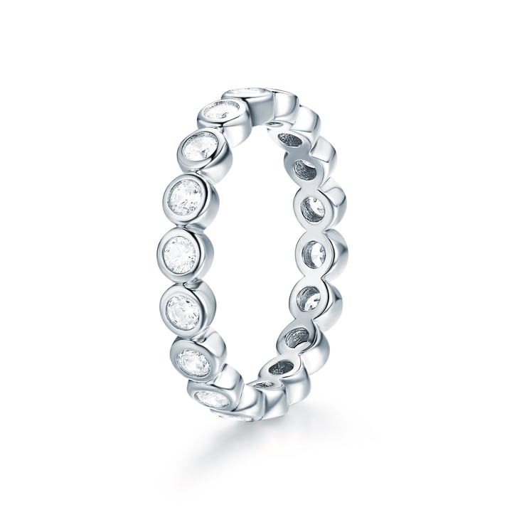 Alluring Large Brilliant Cut Stackable Ring Sterling Silver White Gold Plated Stacking