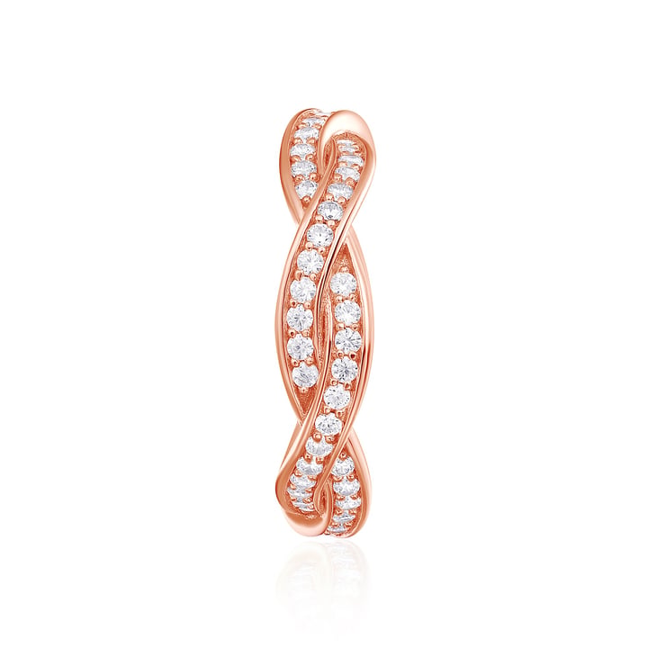 Love Eternal Braided Pave Zirconia Stackable Ring Sterling Silver Rose Gold Plated
