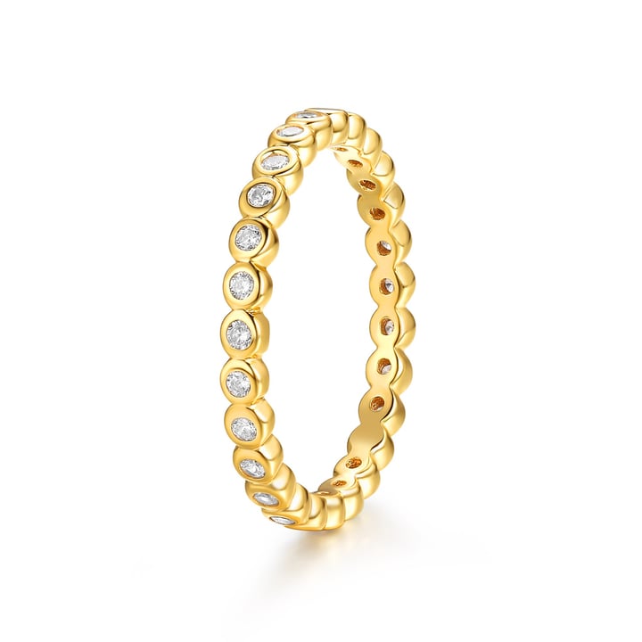 Alluring Small Brilliant Cut Stackable Ring Sterling Silver Gold Plated Stack