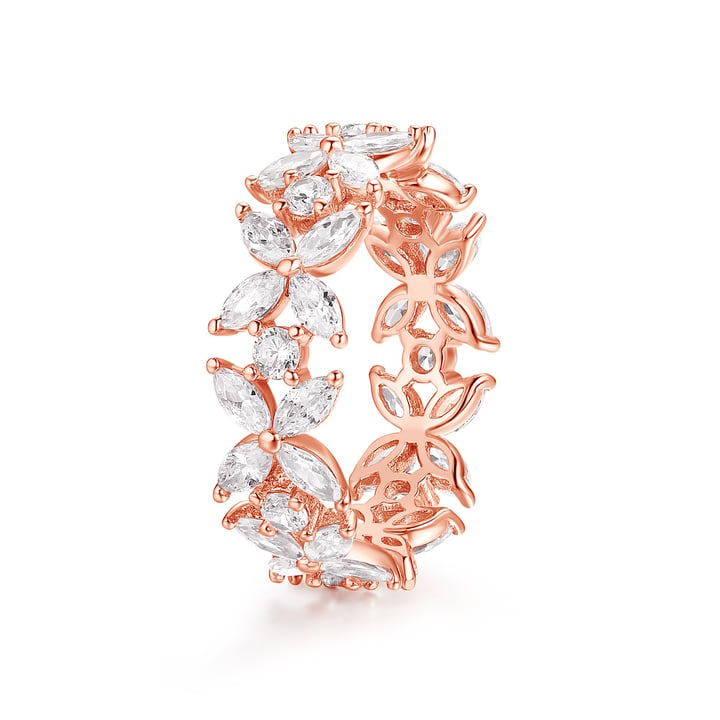 Victoria Alternating Statement Ring Sterling Silver Rose Gold Plated Bridal