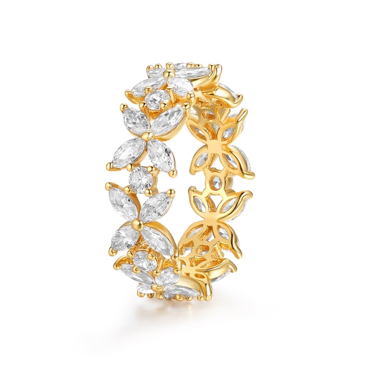Victoria Alternating Statement Ring Sterling Silver Gold Plated Bridal Cocktail