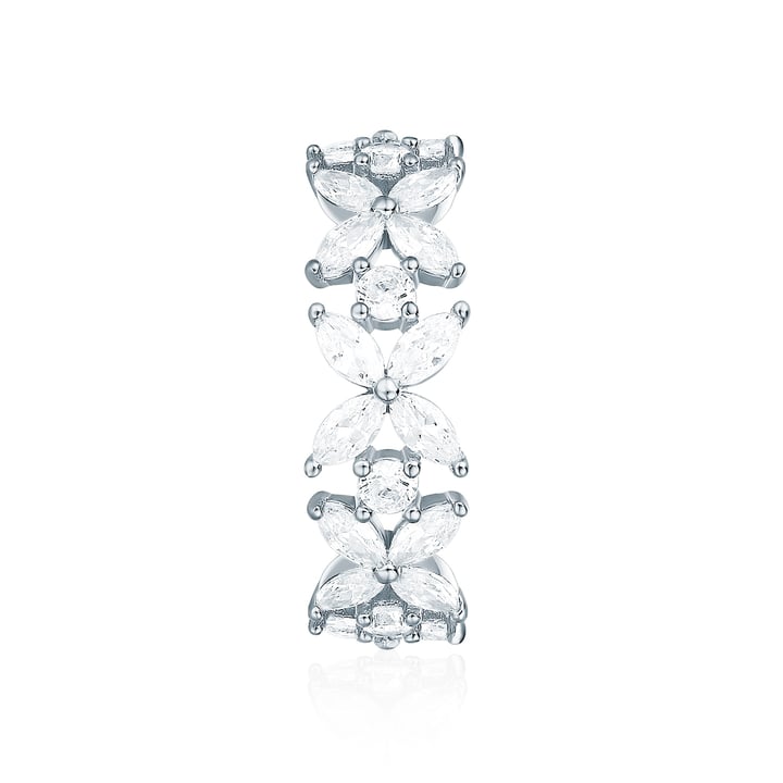 Victoria Alternating Statement Ring Sterling Silver White Gold Plated Bridal Cocktail