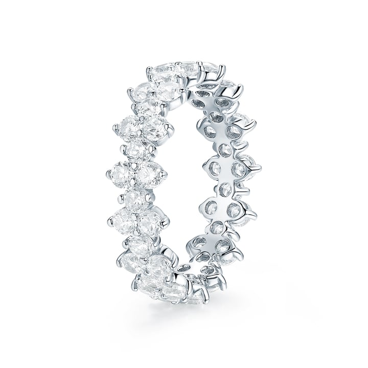 Victoria Cluster Statement Ring Sterling Silver White Gold Plated Bridal Cocktail