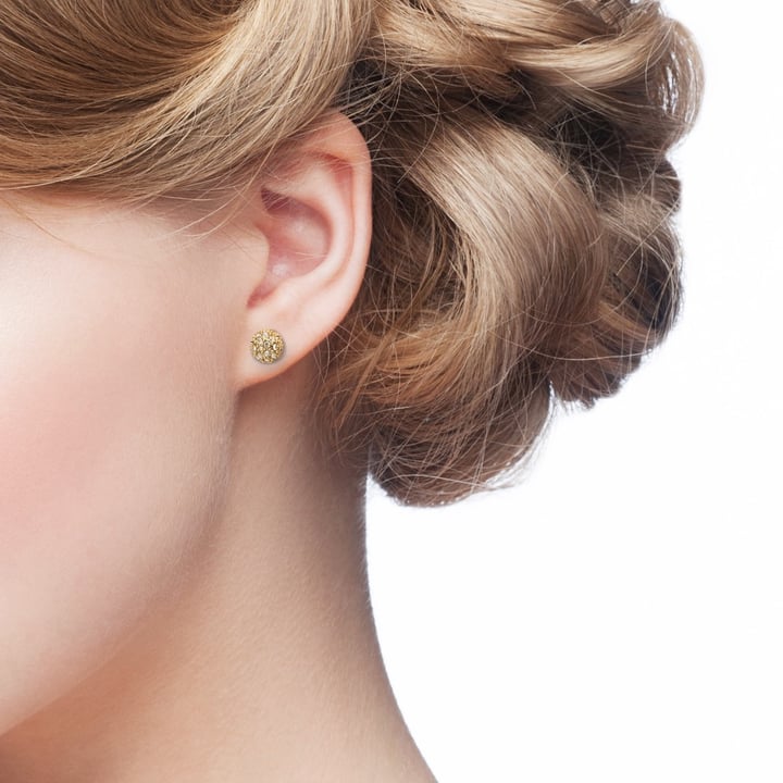 Emma Pave Ball Stud Earrings with Crystal Golden Shadow Swarovski Crystals Gold Plated