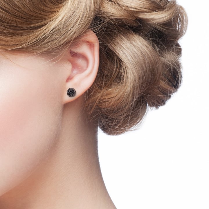 Emma Pave Ball Stud Earrings with Jet Swarovski Crystals Gun Metal Plated