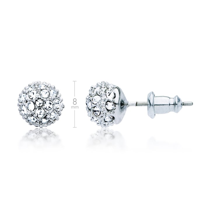Emma Pave Ball Stud Earrings with Clear Swarovski Crystals Rhodium Plated