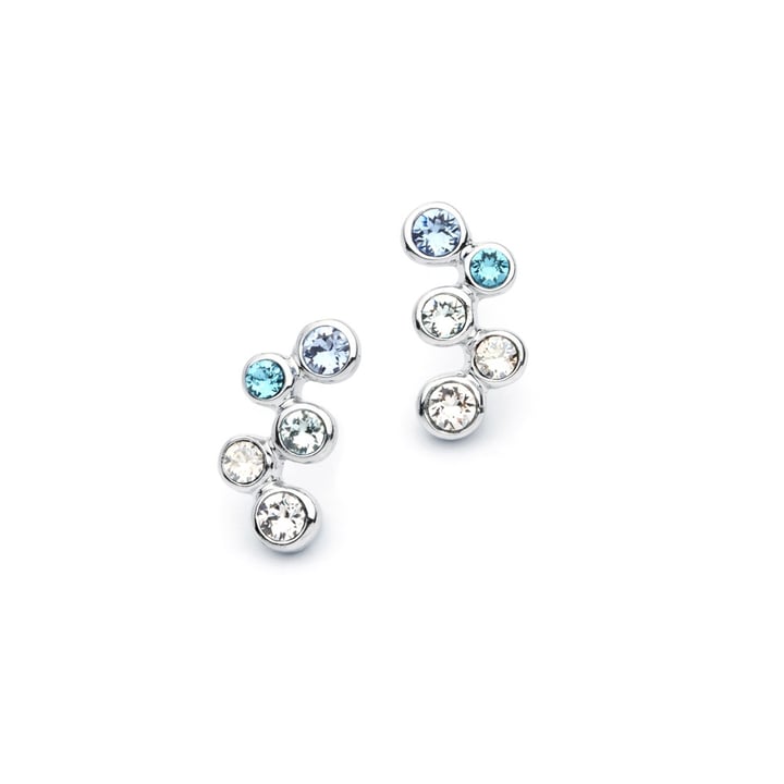Fidelity Earrings Stud with Blue Swarovski Crystals Bubbles Bridal Rhodium Plated