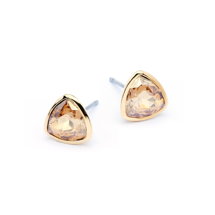 Brief Triangle Stud Earrings with Crystal Golden Shadow Swarovski Crystals Gold Plated